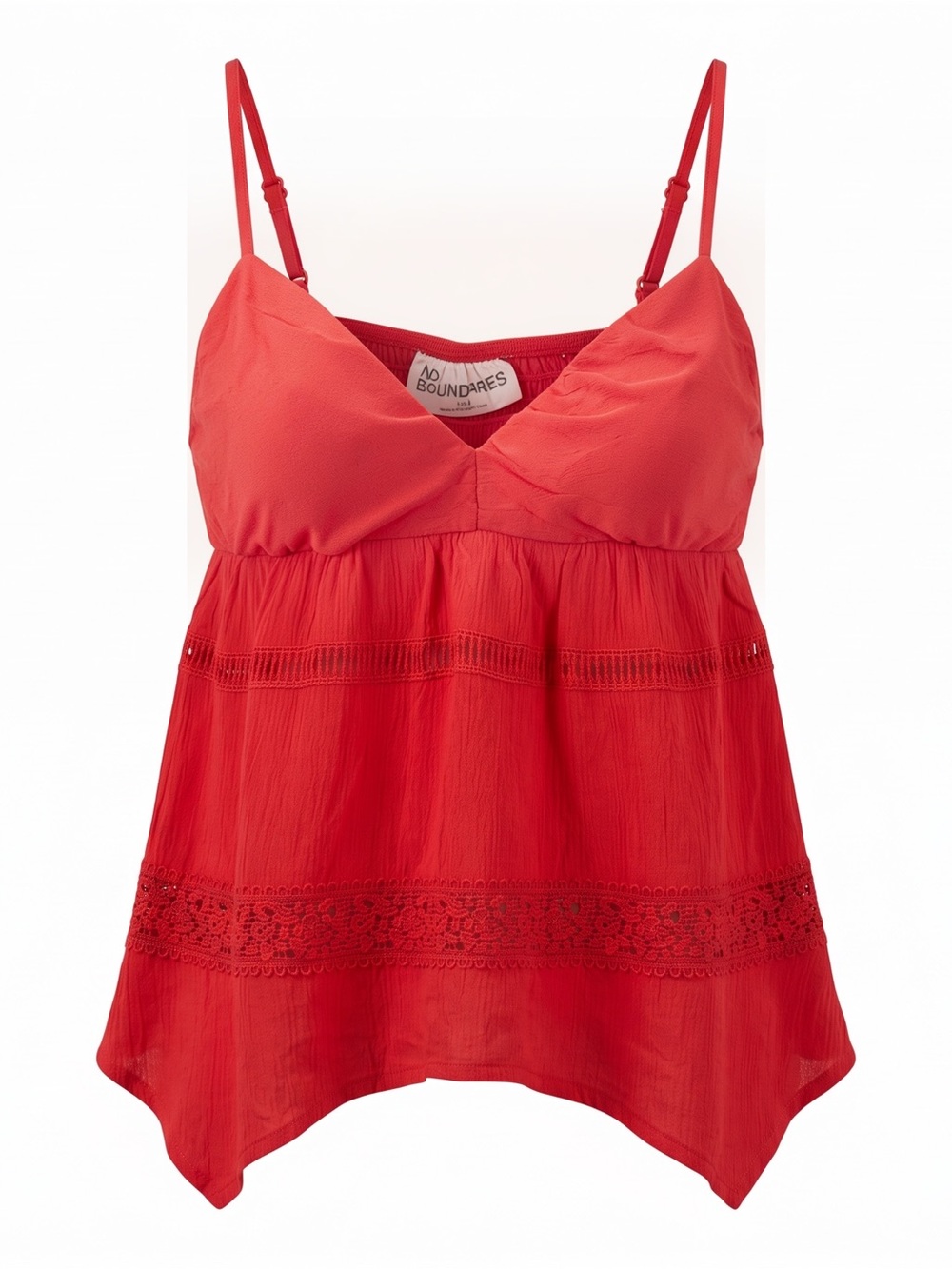 No Boundaries Red Lace Trim Handkerchief Hem Cami Top